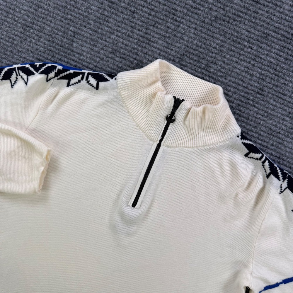 Dale of Norway 1870 Wool Quarter Zip Sweater Mens Medium Cream White Nordic